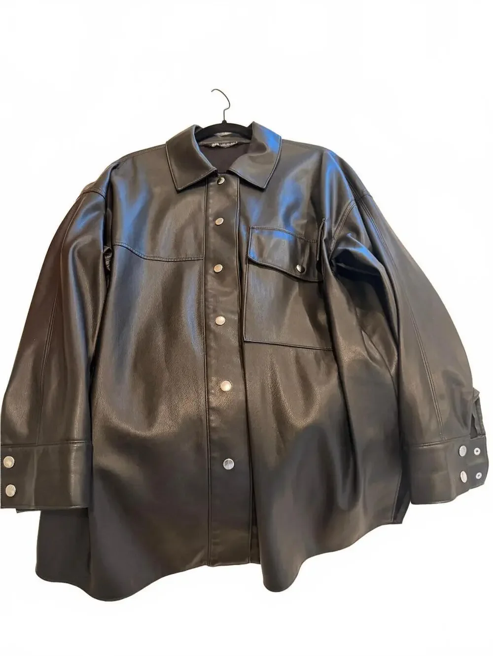 Zara Black Faux Leather Button-Up Jacket Size L